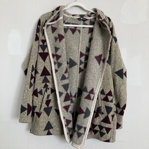 North Face Crescent Wrap Fleece Jacket LARGE Hooded Beige Aztec Print